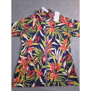 Tommy Bahama Aruba Full Zip Jacket Tropical Floral Cotton Spandex Size Large